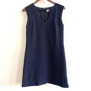 TRINA TURK Sleeveless Notch V-Neck Shift Dress, Knee Length, Navy, Size 4